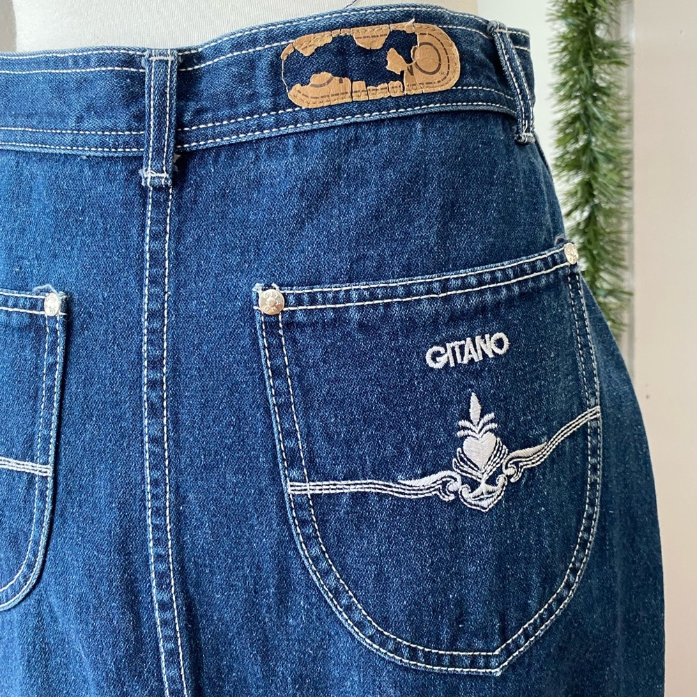 Vtg 70/80s Gitano Dark Wash Denim Jean Classic Western A-Line MIDI Skirt - Picture 6 of 11